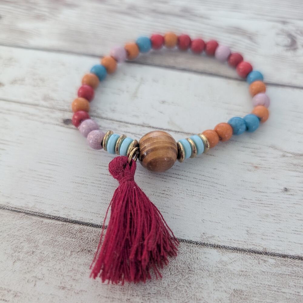 Multi Colored Stretch Bracelet with Tassel